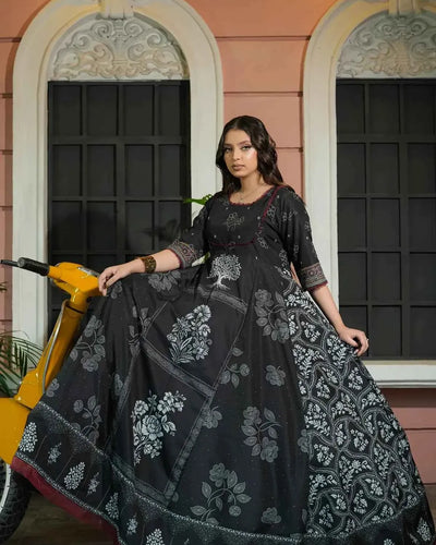Black & White Printed Lawn Frock — Casual Summer 2-Piece