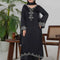 ORCHID BLACK – Black Charmeuse Adda Work A-Line Kurta Palazzo — Pakistani Semi-Formal Party Wear 3-Piece