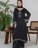 ORCHID BLACK – Black Charmeuse Adda Work A-Line Kurta Palazzo — Pakistani Semi-Formal Party Wear 3-Piece