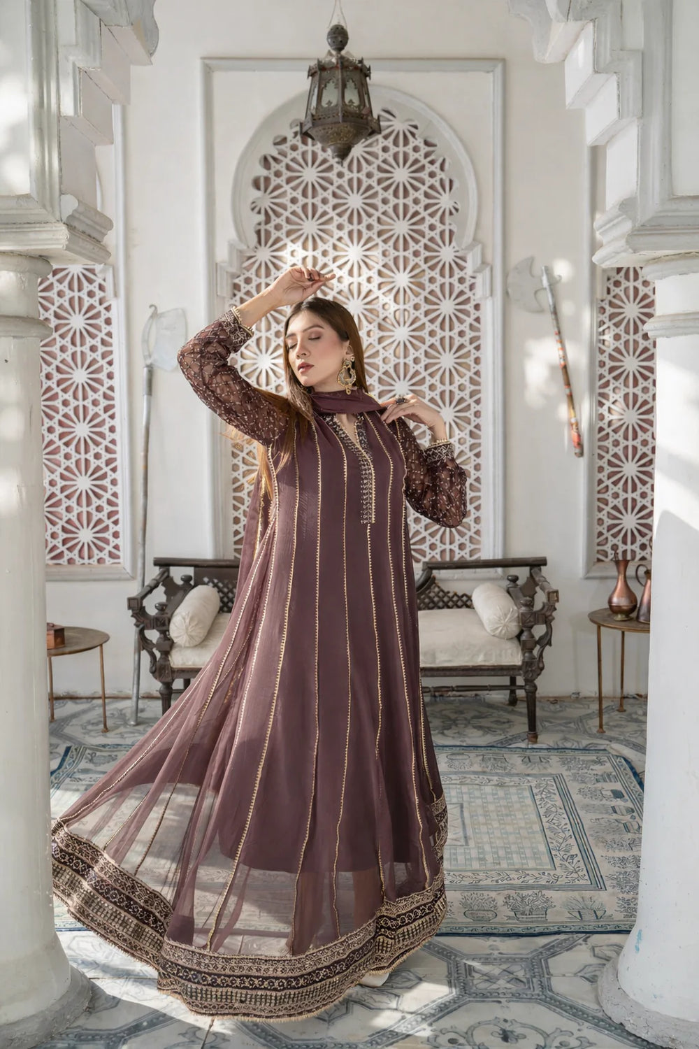 Mauve Anarkali Chiffon Party Dress
