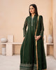 BOTTLE GREEN BLOOM – Bottle Green Chiffon Anarkali Maxi — Pakistani Party Wear 3-Piece