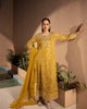 MUSTARD RADIANCE – Mustard Chiffon Flared Maxi — Pakistani Party Wear 3-Piece