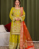 HERB GREEN – Green Organza Embellished Kurti Sharara — Pakistani Mehndi Party Wear 3-Piece