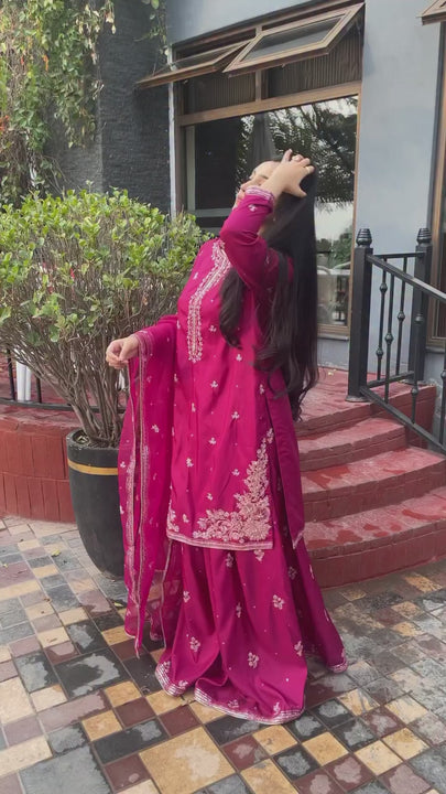 Magenta Splendor Embroidered Silk Long Shirt video
